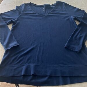 J Jill Pima V Neck Long Sleeve Tee Shirt Navy Blue Size Medium